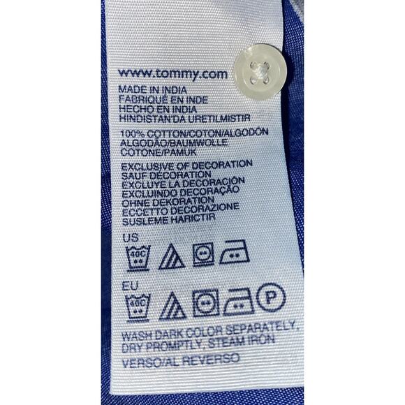 Tommy Hilfiger Women's Button Up Shirt Roll Tab Sleeve Blue White Cuffs Size S/P - Picture 6 of 6